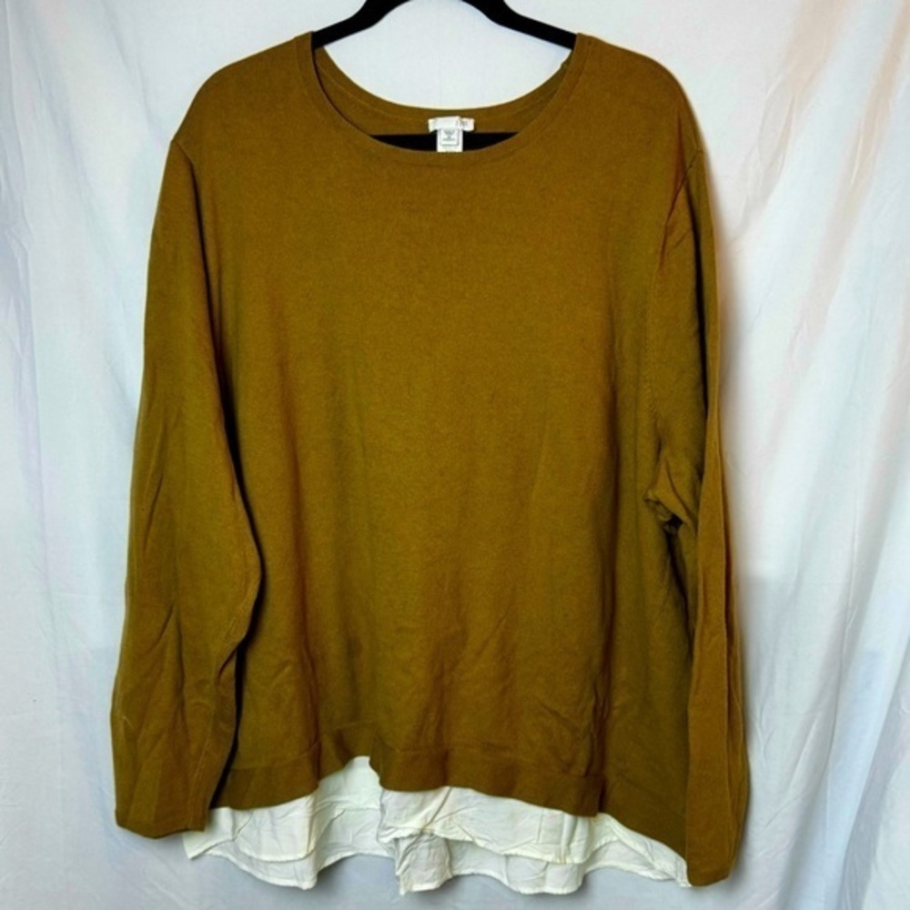 J. Jill Sweater Pullover Top Layered Back Buttons Detail Tan/White Size 3X